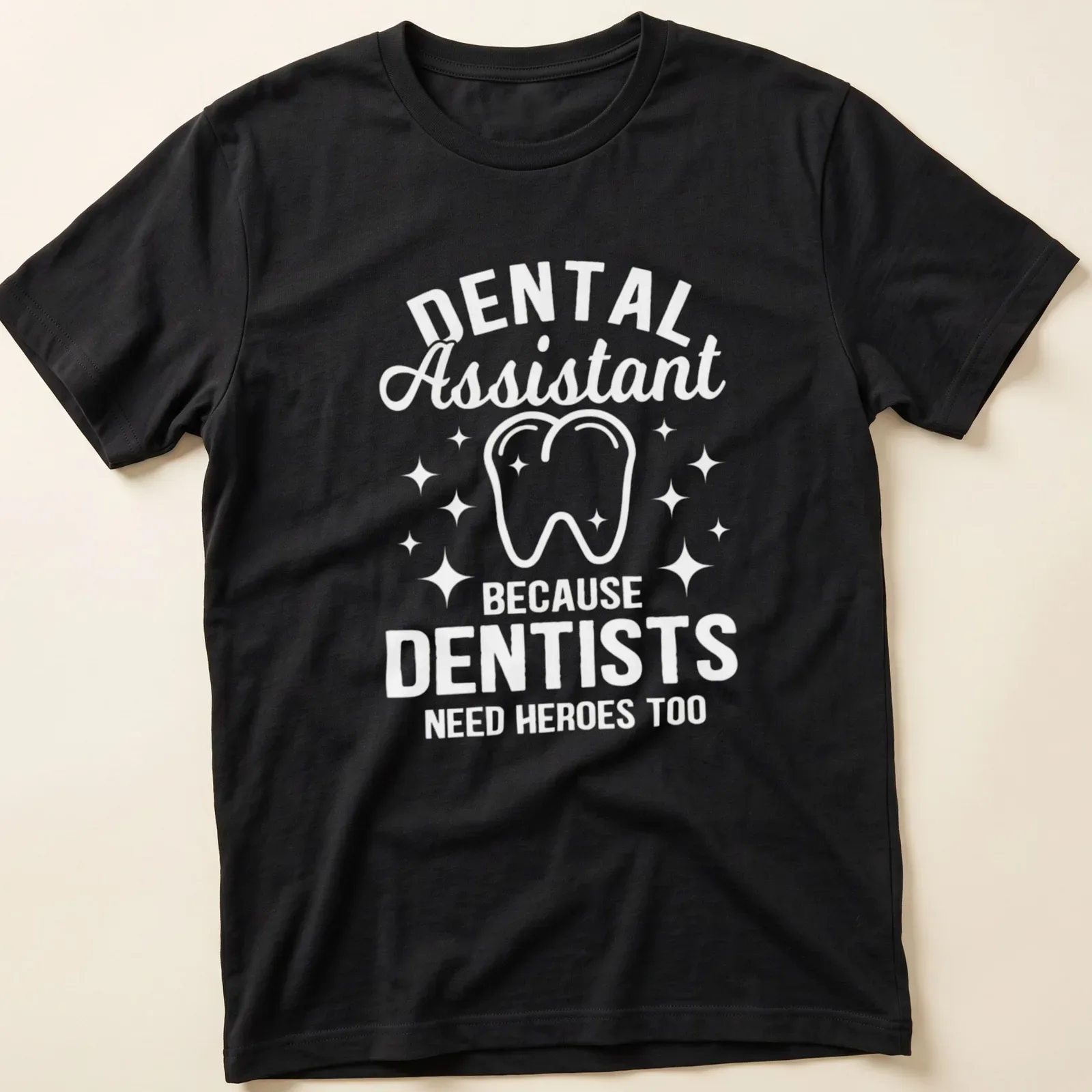 Bold typography Dental Assistant t-shirt featuring a cheerful tooth graphic — printed on a unisex t-shirt