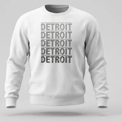 Distressed vintage Detroit t-shirt featuring bold slab lettering — printed on a unisex sweatshirt