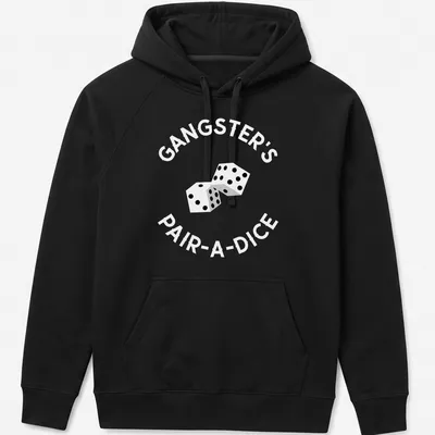 Minimalist design featuring the text 'Gangster's Pair A Dice' with stylish dice graphics — printed on a unisex hoodie