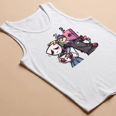 Cute cartoon design featuring Digital Circus characters in various colors. — printed on a tank top