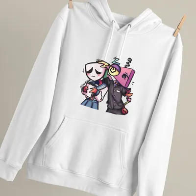 Cute cartoon design featuring Digital Circus characters in various colors. — printed on a unisex hoodie