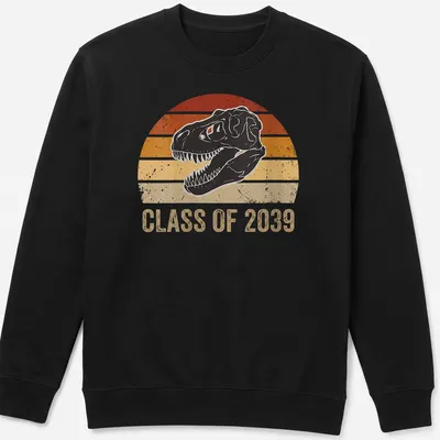 Retro distressed tee featuring a dinosaur skull and 'Class of 2039' text — printed on a unisex sweatshirt