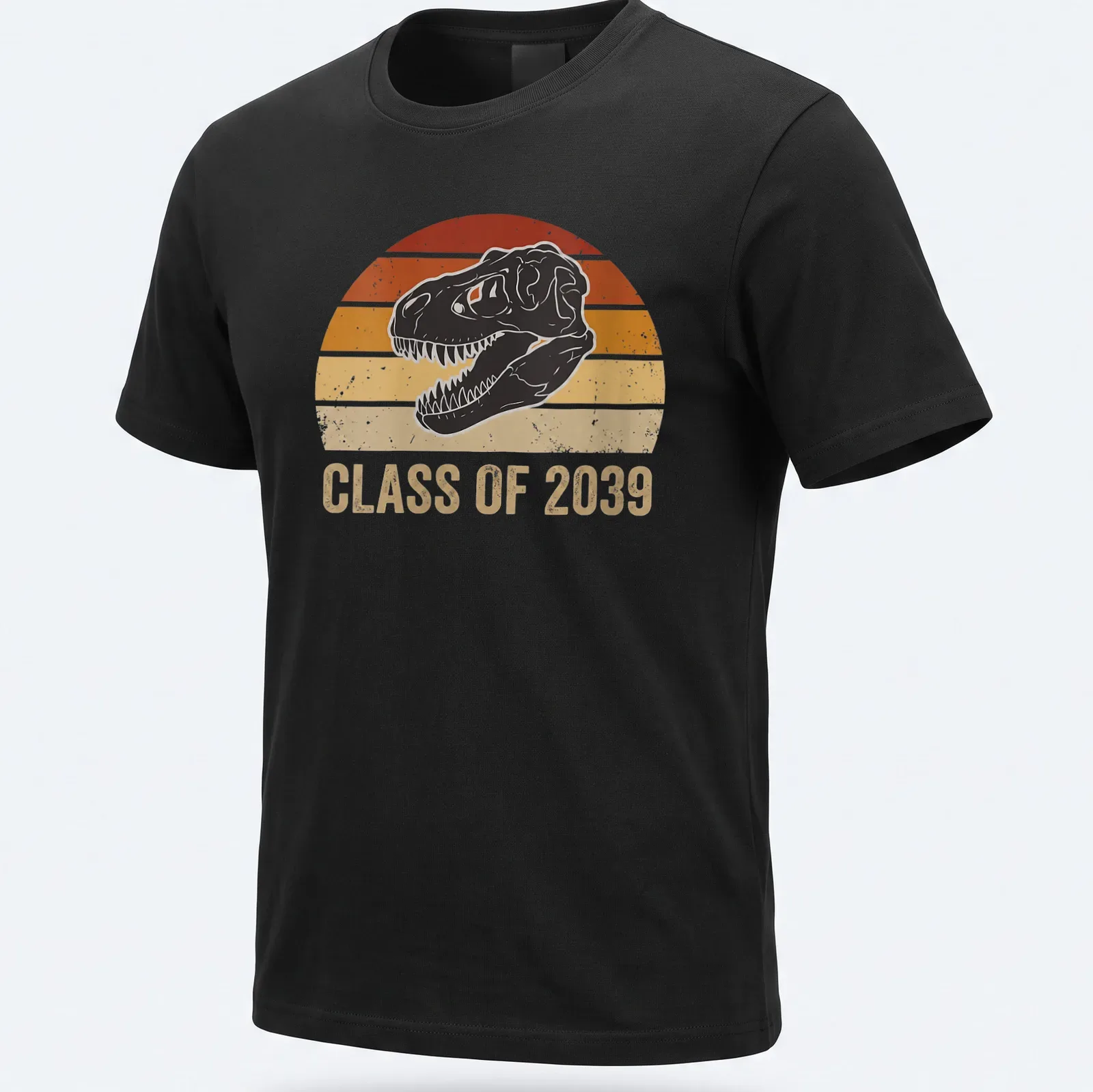 Retro distressed tee featuring a dinosaur skull and 'Class of 2039' text — printed on a unisex t-shirt
