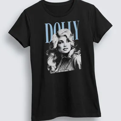 Vintage Dolly Parton t-shirt featuring the name Dolly in a classic font — printed on a women's shirt