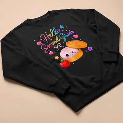Kawaii t-shirt featuring a cute dumpling and the text 'Hello Second Grade' — printed on a unisex sweatshirt