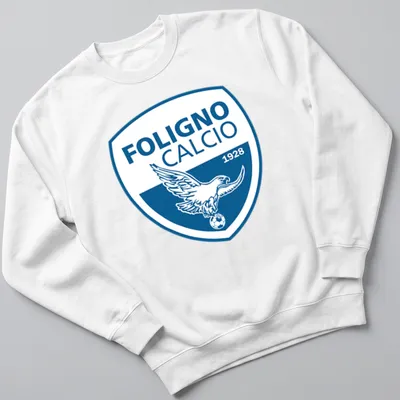Bold eagle logo with text Foligno Calcio 1928 in blue and white — printed on a unisex sweatshirt