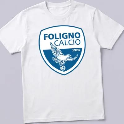 Bold eagle logo with text Foligno Calcio 1928 in blue and white