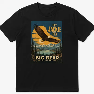 Vintage poster style shirt with an eagle and text about Big Bear, California.