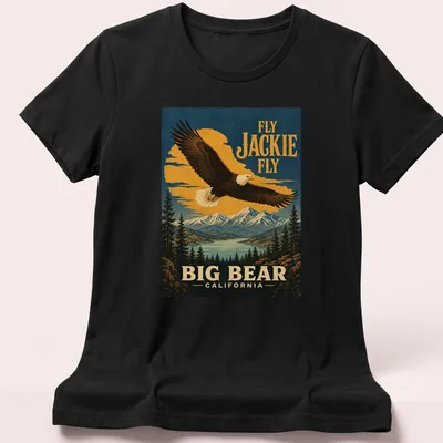 Vintage poster style shirt with an eagle and text about Big Bear, California. — printed on a women's shirt