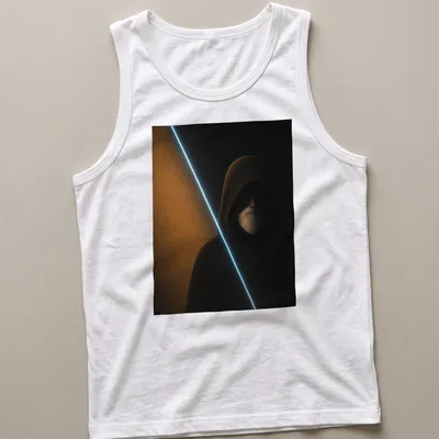 Digital art of an elder in a hooded cloak with vibrant LoFi vibes — printed on a tank top