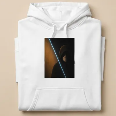 Digital art of an elder in a hooded cloak with vibrant LoFi vibes — printed on a unisex hoodie