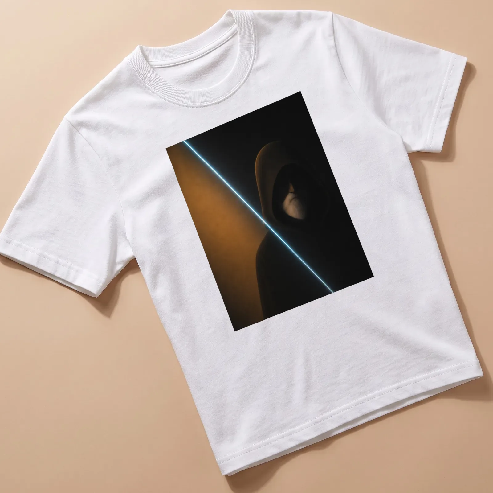 Digital art of an elder in a hooded cloak with vibrant LoFi vibes — printed on a unisex t-shirt