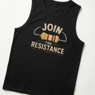 Vintage retro t-shirt featuring electrical resistor and 'JOIN THE RESISTANCE' text — printed on a tank top