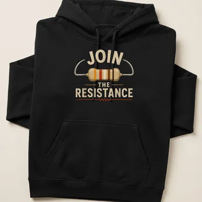 Vintage retro t-shirt featuring electrical resistor and 'JOIN THE RESISTANCE' text — printed on a unisex hoodie