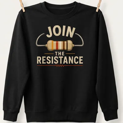 Vintage retro t-shirt featuring electrical resistor and 'JOIN THE RESISTANCE' text — printed on a unisex sweatshirt