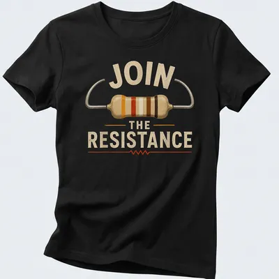 Vintage retro t-shirt featuring electrical resistor and 'JOIN THE RESISTANCE' text — printed on a women's shirt