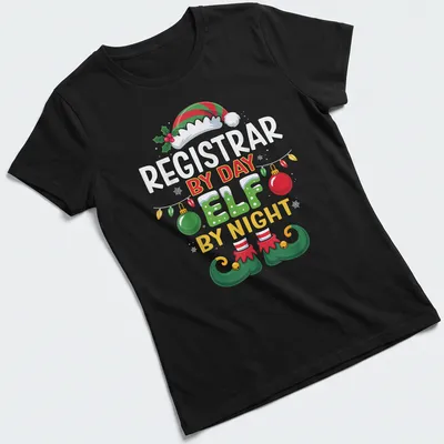 Colorful holiday-themed t-shirt featuring a Christmas elf and whimsical text — printed on a women's shirt