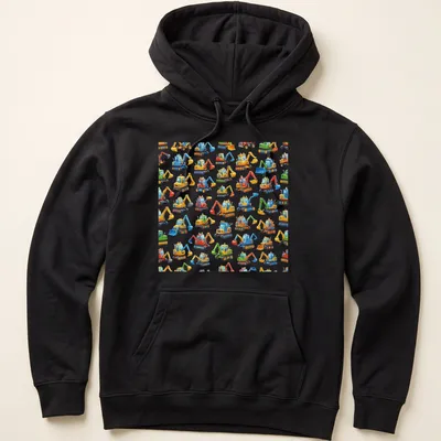 Colorful cartoon excavators with goofy expressions on a — printed on a unisex hoodie