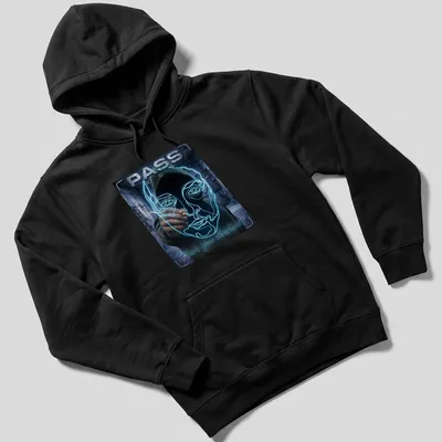 Neon line art of a face outline with text 'PASS KEY Have you checked?' — printed on a unisex hoodie