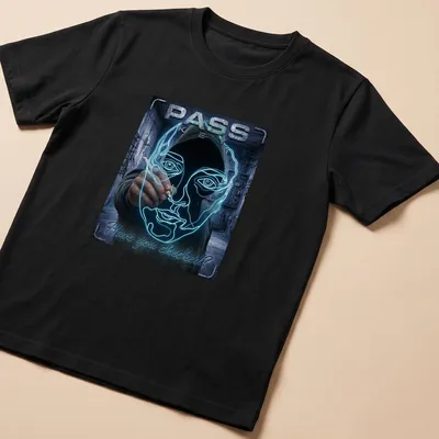 Neon line art of a face outline with text 'PASS KEY Have you checked?'