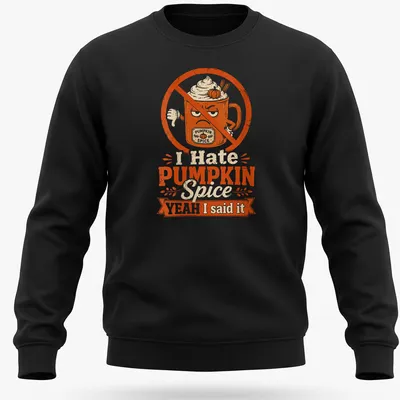 Vintage distressed t-shirt with printed text about pumpkin spice and a coffee mug — printed on a unisex sweatshirt