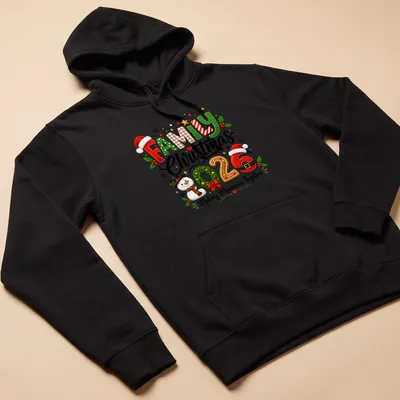 Festive snowman t-shirt with Christmas text and colorful design — printed on a unisex hoodie