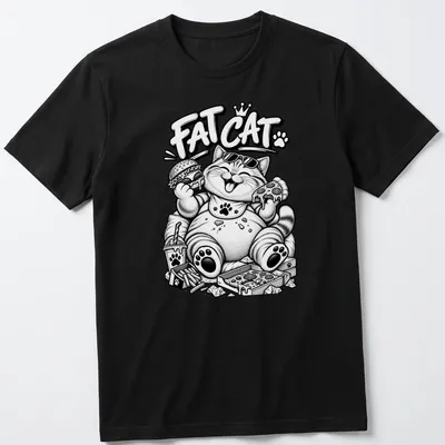 Kawaii line-art Fat Cat wearing sunglasses above playful text