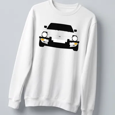 Minimalist illustration of a Fiat X19 car in black, white, and yellow — printed on a unisex sweatshirt