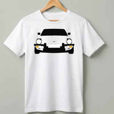 Minimalist illustration of a Fiat X19 car in black, white, and yellow