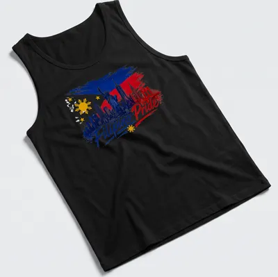 Vibrant graphic t-shirt featuring Filipino Pride with Statue of Liberty and NYC skyline — printed on a tank top