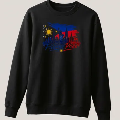Vibrant graphic t-shirt featuring Filipino Pride with Statue of Liberty and NYC skyline — printed on a unisex sweatshirt