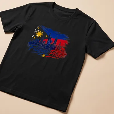 Vibrant graphic t-shirt featuring Filipino Pride with Statue of Liberty and NYC skyline
