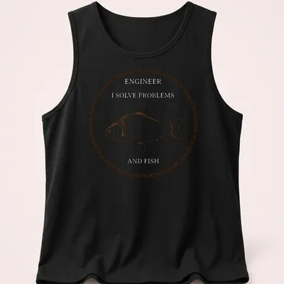 Vintage line-art tee featuring a fish and the text 'I SOLVE PROBLEMS' in brown and white — printed on a tank top