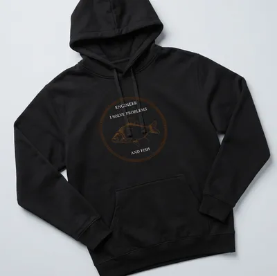 Vintage line-art tee featuring a fish and the text 'I SOLVE PROBLEMS' in brown and white — printed on a unisex hoodie
