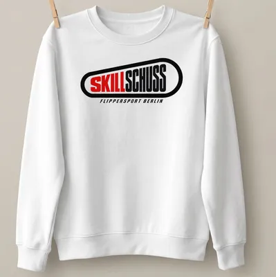 Bold modern t-shirt displaying the Skillschuss Flippersport Berlin logo in black, red, and white. — printed on a unisex sweatshirt
