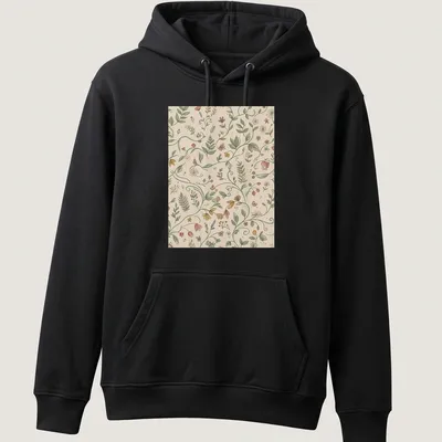 Seamless floral pattern t-shirt in beige, green, pink, yellow, and orange — printed on a unisex hoodie