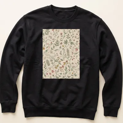 Seamless floral pattern t-shirt in beige, green, pink, yellow, and orange — printed on a unisex sweatshirt