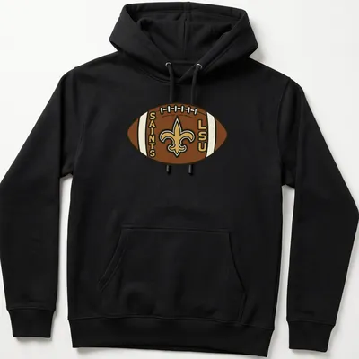 Cartoon-style LSU Saints football t-shirt with playful colors and design. — printed on a unisex hoodie