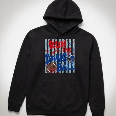 Football Mom t-shirt featuring preppy stripes and bold text about cheering for the team. — printed on a unisex hoodie