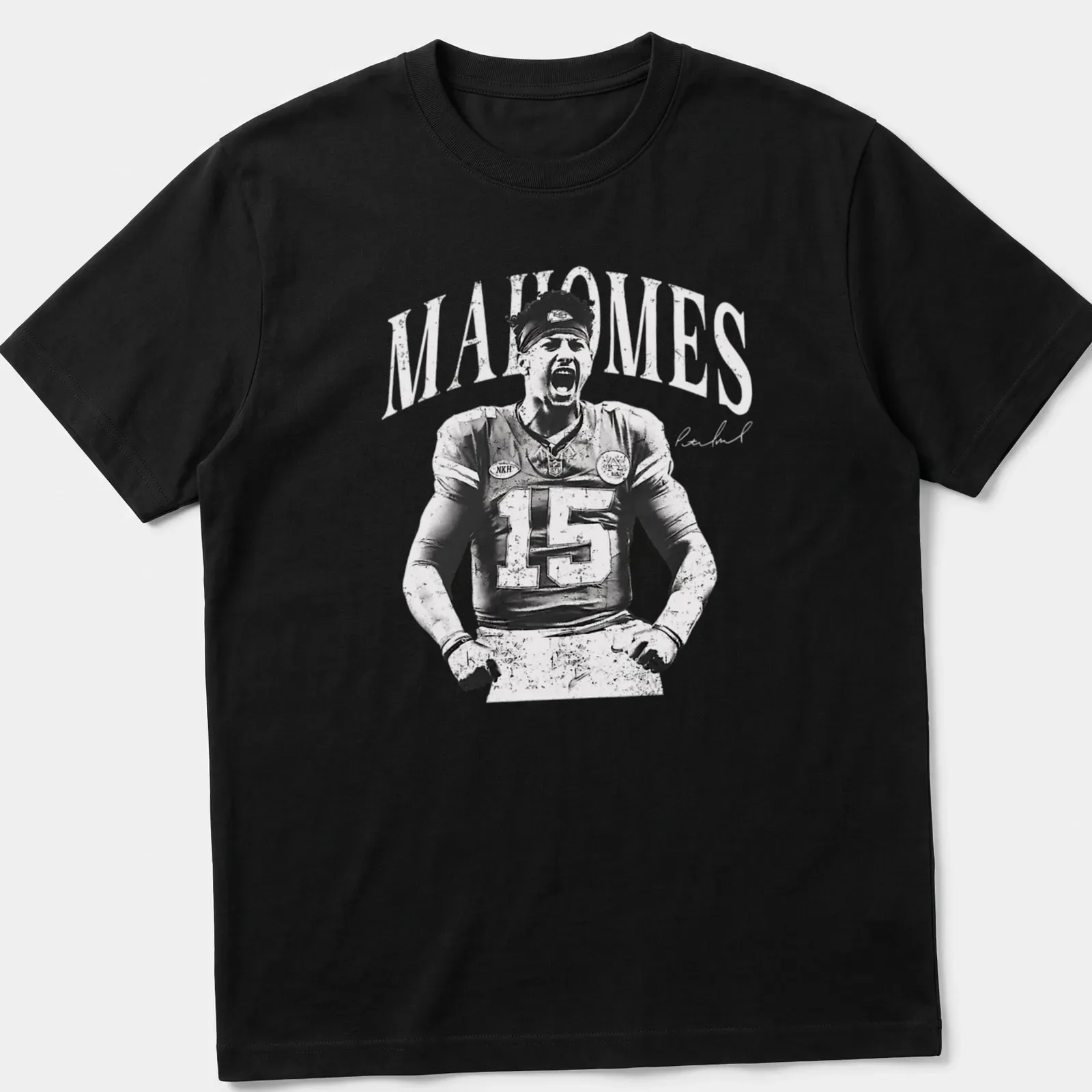 Vintage print tee featuring the name MAHOMES in bold font — printed on a unisex t-shirt