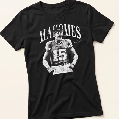 Vintage print tee featuring the name MAHOMES in bold font — printed on a women's shirt