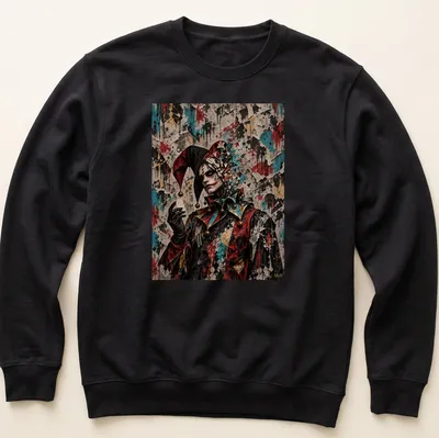 Surrealistic fractured harlequin design with vibrant colors and emotional depth — printed on a unisex sweatshirt