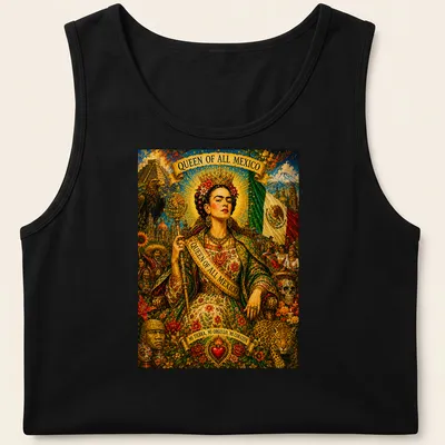 Frida Kahlo graphic in vibrant colors with text about her cultural pride. — printed on a tank top