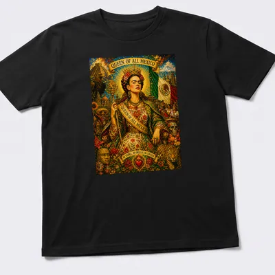 Frida Kahlo graphic in vibrant colors with text about her cultural pride.