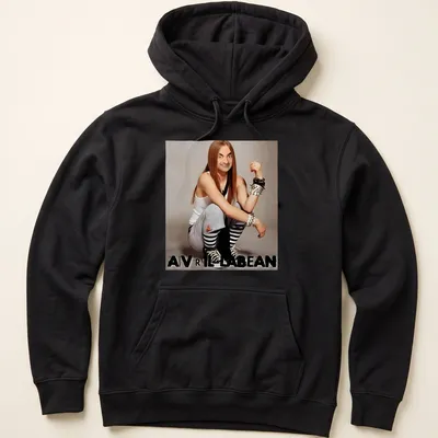 Humorous character resembling Avril Lavigne with a playful expression and bold text — printed on a unisex hoodie