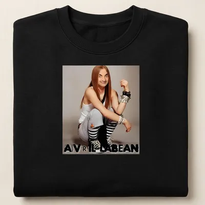 Humorous character resembling Avril Lavigne with a playful expression and bold text — printed on a unisex sweatshirt