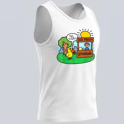 Cartoon duck asking for grapes with humorous lemonade text in bright colors — printed on a tank top