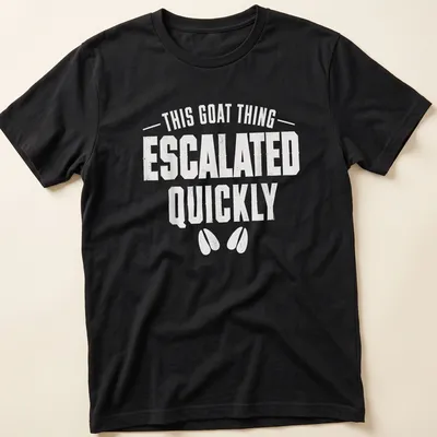 Distressed white t-shirt with funny goat-themed text.