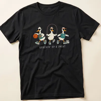 Cartoon gym teacher goose with whistle and sweat design in white and teal