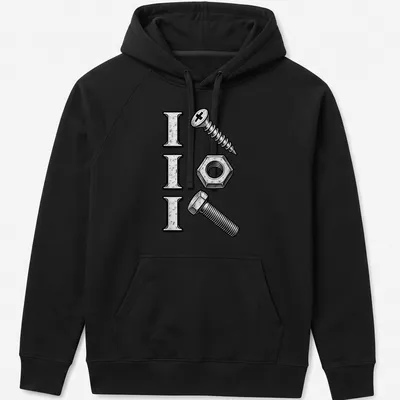 Vintage style tee with humorous text and illustrations of tools — printed on a unisex hoodie